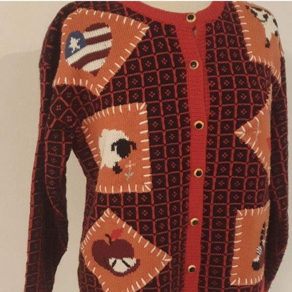 VINTAGE 90s CORONMAE Knit Patchwork Jumper Size 12 approx - Picture 3 of 5